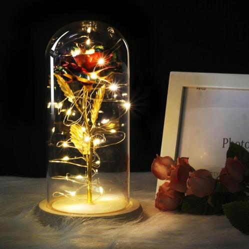 Kunst Roos in Glazen Stolp met Verlichting - Zijden Rozen, Huis en Inrichting, Woonaccessoires | Kunstplanten en Kunstbloemen