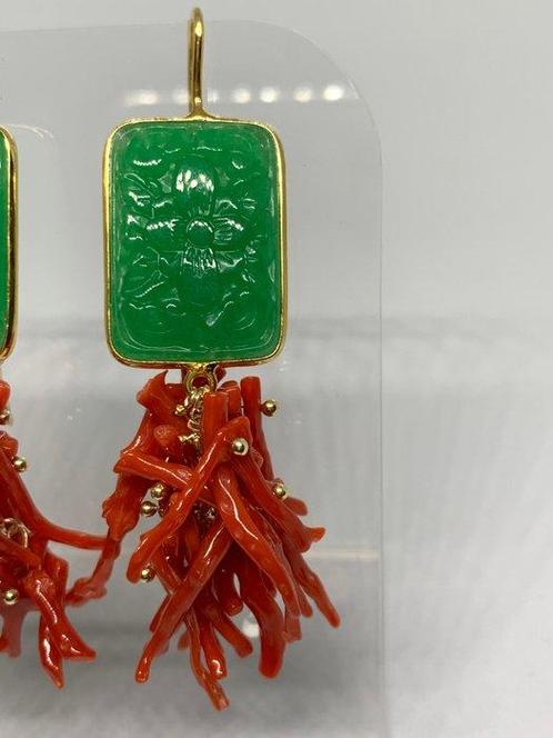 Bloedkoraal - Zilver - Oorbellen - Bloedkoraal, Verzamelen, Mineralen en Fossielen