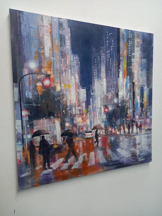 Paolo Fedeli - Notte con pioggia, Antiek en Kunst, Kunst | Schilderijen | Modern