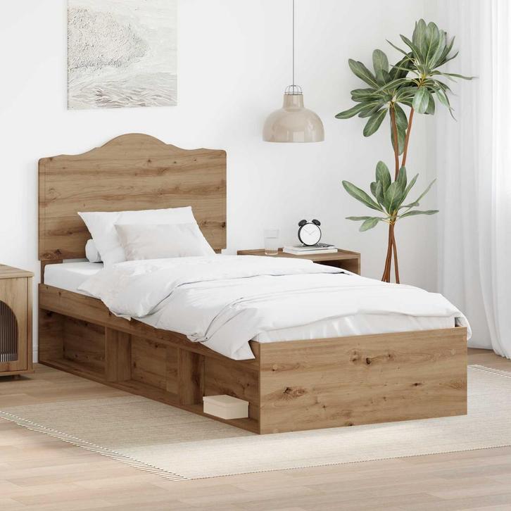 vidaXL Bedframe Ambachtelijk Eiken 75 x 190 cm Massief, Huis en Inrichting, Slaapkamer | Bedden, Nieuw, Verzenden