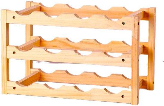 2dekans | Wijnrek Hout - 3 Laags- 12 Flessen - Wijnmeubel-, Huis en Inrichting, Woonaccessoires | Wijnrekken, Ophalen of Verzenden