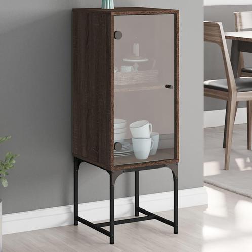 vidaXL Bijzetkast met glazen deur 35x37x100 cm bruin, Huis en Inrichting, Kasten | Dressoirs, Nieuw, Verzenden