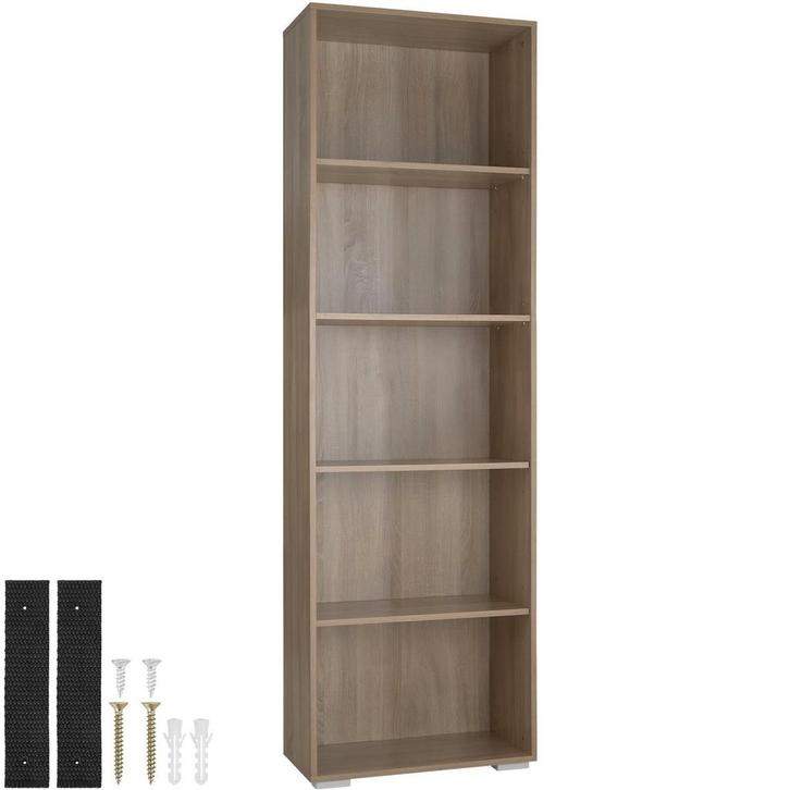 tectake Boekenrek Lexi 5 vakken 60x30x190cm - Licht hout, ei, Huis en Inrichting, Overige Huis en Inrichting, Verzenden