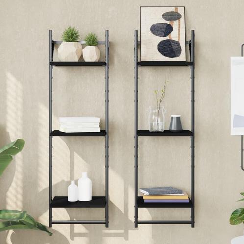 vidaXL Wandschappen 3-laags met stangen 2 st 30x25x100 cm, Huis en Inrichting, Kasten | Wandmeubels, Nieuw, Verzenden