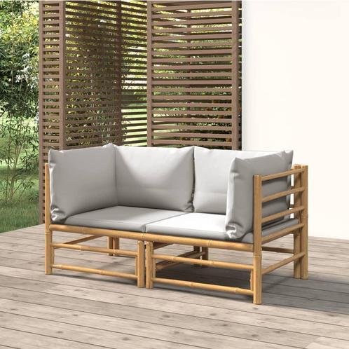 vidaXL Tuinhoekbanken 2 st met lichtgrijze kussens bamboe, Tuin en Terras, Tuinsets en Loungesets, Nieuw, Verzenden