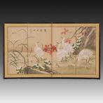 Vouwscherm - Zijde, Gelakt hout, gouden metaal - China -