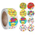500 stickers labels happy birthday kleur opdruk, Nieuw