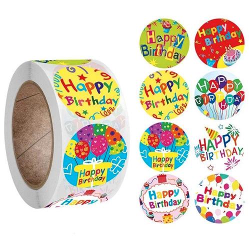 500 stickers labels happy birthday kleur opdruk, Huis en Inrichting, Woonaccessoires | Kunstplanten en Kunstbloemen, Nieuw