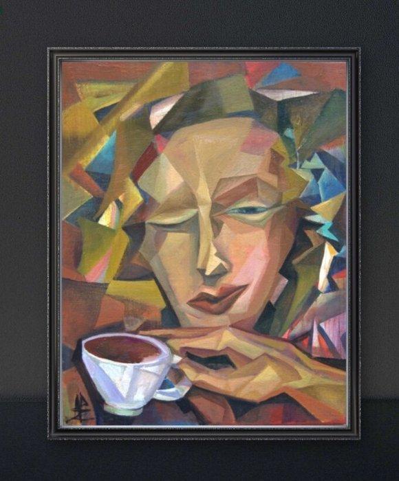 Nadezda Baruns - A cup of coffee, Antiek en Kunst, Kunst | Schilderijen | Modern