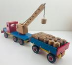 Heros - Speelgoed Wooden Truck And Trailer With Magnet Crane