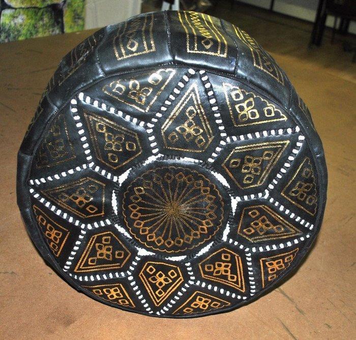 Artisanat Marocain - Poef - Leder - Zwart/wit/goud of 48 cm, Antiek en Kunst, Curiosa en Brocante