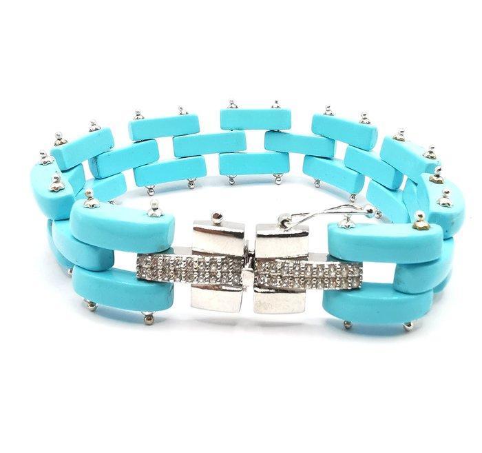 Turquoise - Zilver - Armband - met de hand gemaakt, Verzamelen, Mineralen en Fossielen