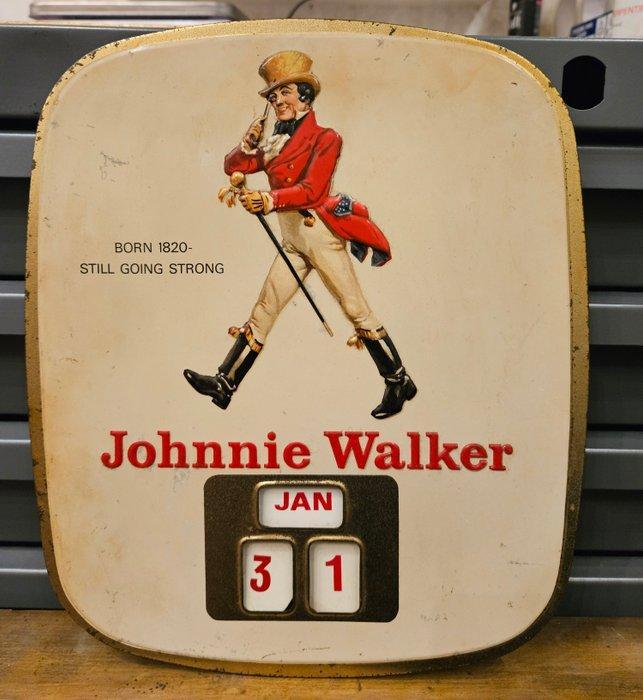 JOHNNIE WALKER - Blikbord met kalender - JOHNNIE WALKER -, Antiek en Kunst, Antiek | Wandborden en Tegels