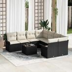 vidaXL Tuinbank Set 9 pcs Zwart Poly rattan, Verzenden, Nieuw