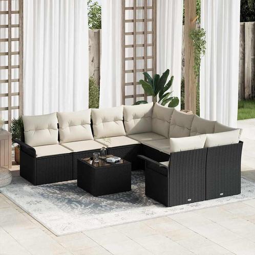 vidaXL Tuinbank Set 9 pcs Zwart Poly rattan, Tuin en Terras, Tuinsets en Loungesets, Nieuw, Verzenden