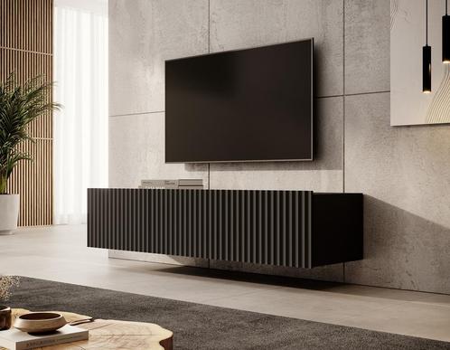 Meubella | TV-Meubel hangend zwart 150cm lamellen, Huis en Inrichting, Kasten |Televisiemeubels, 25 tot 50 cm, Nieuw, 150 tot 200 cm