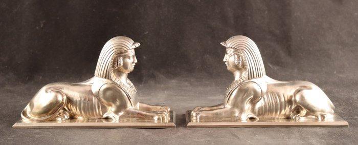 Art Deco sfinxen - Boekensteunen - Verzilverd massief brons, Antiek en Kunst, Kunst | Designobjecten