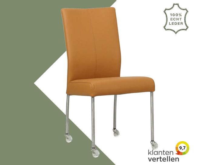 Leren eetkamerstoel Comfort met wieltjes - Toledo Sabbia, Huis en Inrichting, Stoelen, Bruin, Eén, Nieuw, Leer, Ophalen of Verzenden