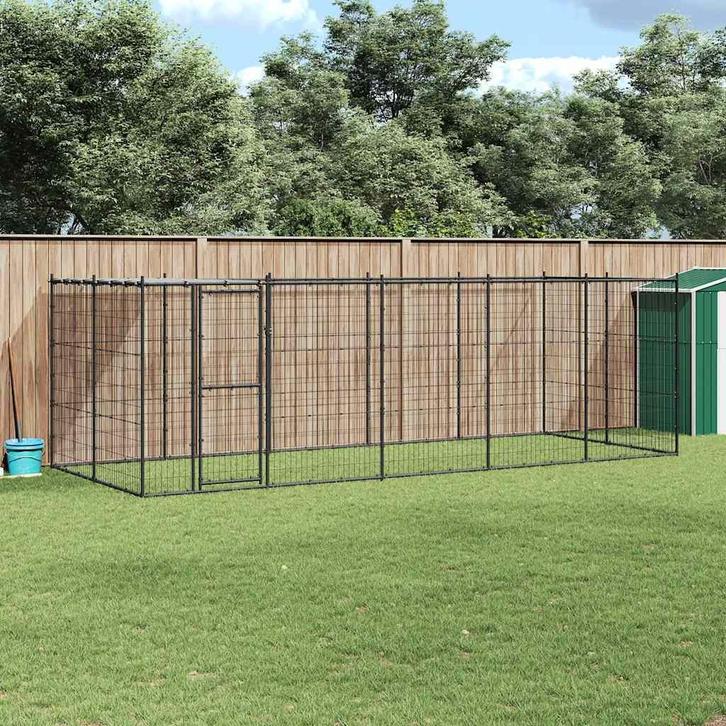 vidaXL Hondenkennel met dak 12,1 m² staal, Dieren en Toebehoren, Hondenbenches, Nieuw, Verzenden