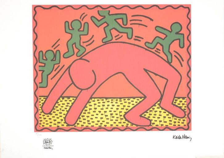 Keith Haring – Offset Lithografie, 50×70 cm, Gecertificeerd, Antiek en Kunst, Kunst | Litho's en Zeefdrukken