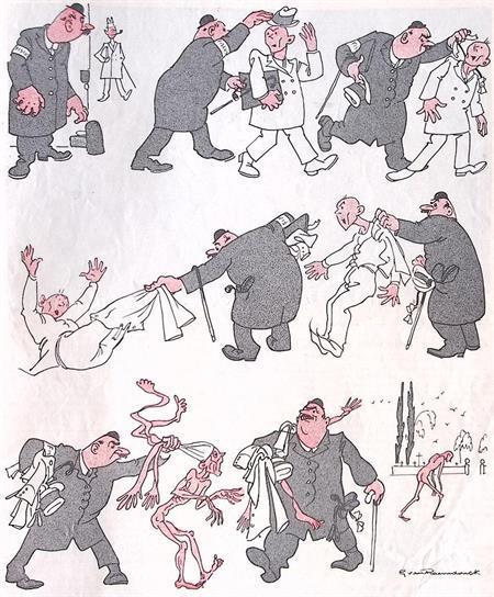 Man uitgekleed door fiscus op spotprent (lijst optie), Antiek en Kunst, Kunst | Litho's en Zeefdrukken, Verzenden