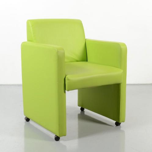 Frontseat vergaderstoel, groen leder, verrijdbaar onderstel, Huis en Inrichting, Stoelen, Gebruikt, Ophalen of Verzenden