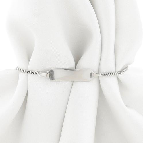 Witgouden gourmet schakel kinderarmband met graveerplaatj..., Handtassen en Accessoires, Armbanden, Overige kleuren, Gebruikt