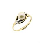 Gouden ring met parel en diamant | 0,02 ct. (geelgoud), Gebruikt, Overige kleuren, Ophalen of Verzenden, 17 tot 18