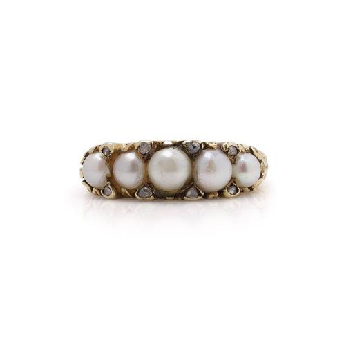 Ring Antieke Victoriaanse 15kt Gouden Dames 5-Steens, Handtassen en Accessoires, Ringen