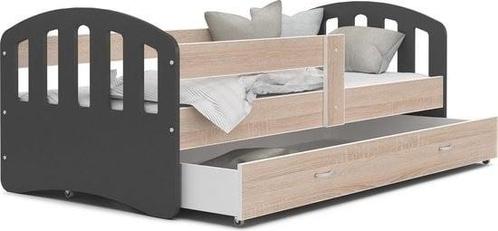 Kinderbed met uitschuiflade - 180x80 cm grijs hout - ruim..., Huis en Inrichting, Slaapkamer | Bedden, 80 cm, Verstelbaar, Overige kleuren