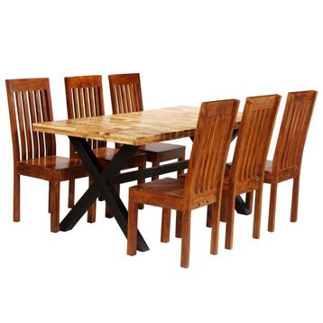 vidaXL Eettafelset massief acacia- en mangohout 7-delig, Huis en Inrichting, Verzenden, Nieuw