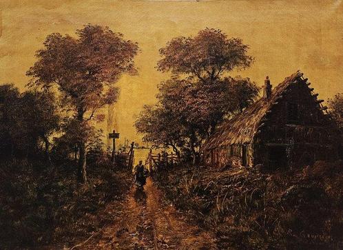 Raphaël Gourdon (1852-1924) - Atardecer Rural con Camino y, Antiek en Kunst, Kunst | Schilderijen | Klassiek