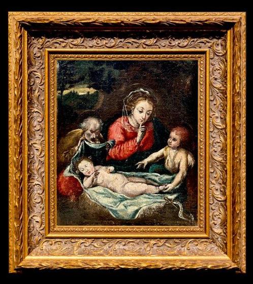 École italienne (XVII) - Sacra Famiglia con San Giovanni, Antiek en Kunst, Kunst | Schilderijen | Klassiek