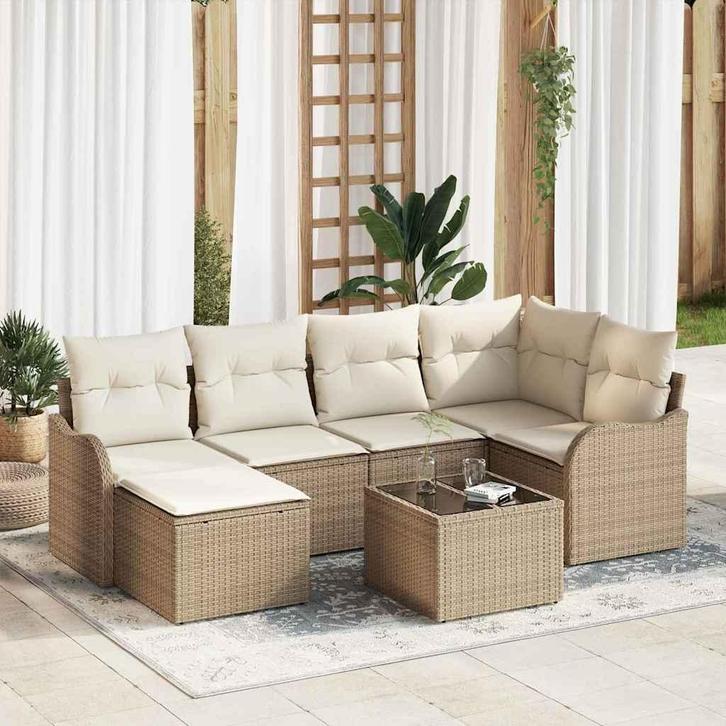 vidaXL Tuinbank Set Beige poly rattan, Tuin en Terras, Tuinsets en Loungesets, Nieuw, Verzenden
