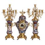 Pendule - Klok en garnituur set - Porselein, Verguld brons -, Antiek en Kunst, Antiek | Klokken