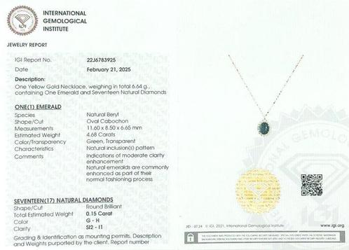 Halsketting - 14 karaat Geel goud - 4.84ct. tw. Smaragd -, Handtassen en Accessoires, Kettingen