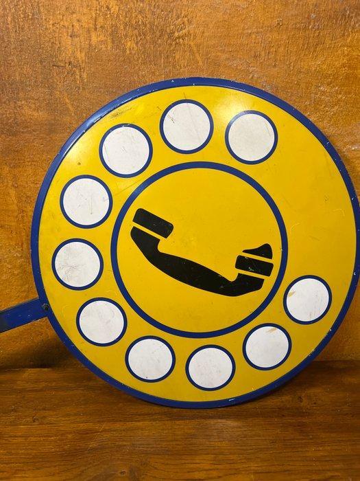 Insegna Telefonica Vintage Bifacciale Serigrafata con Staffa, Antiek en Kunst, Antiek | Wandborden en Tegels