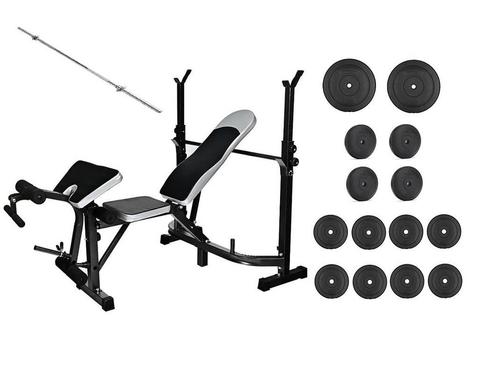 Complete thuis fitness set - Halterbank met 60 kg gewicht..., Sport en Fitness, Fitnessmaterialen, Nieuw, Ophalen of Verzenden