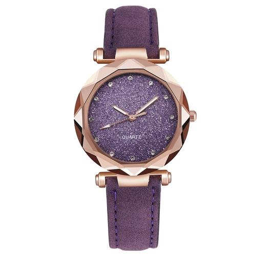 Fako® - Horloge - Stars - PU Suède - Ø 34mm - Paars, Handtassen en Accessoires, Horloges | Dames, Verzenden