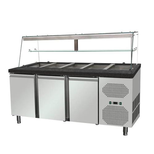 Saladette met 3 deuren - houten bekleding en luxe zwart gran, Zakelijke goederen, Horeca | Keukenapparatuur, Koelen en Vriezen