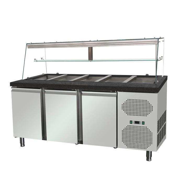 Saladette met 3 deuren - houten bekleding en luxe zwart gran, Zakelijke goederen, Horeca | Keukenapparatuur, Koelen en Vriezen
