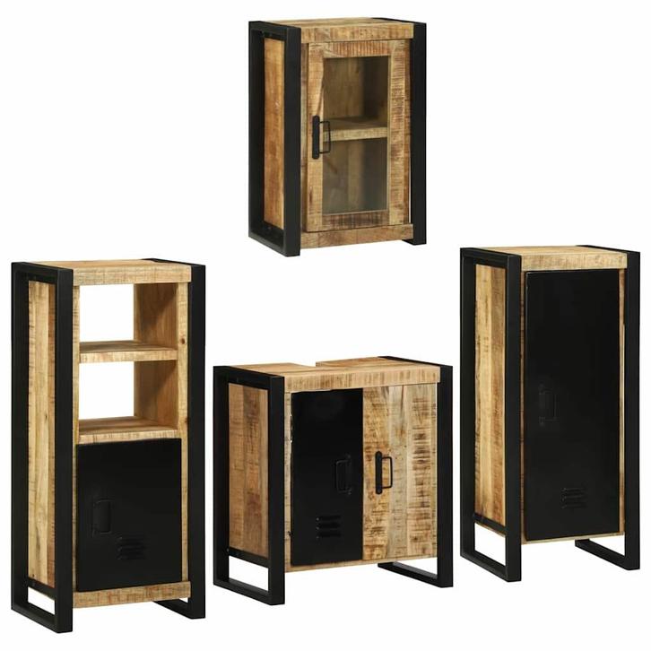 vidaXL Badkamermeubel Set met opslag 4 pcs Bruin Massief, Huis en Inrichting, Badkamer | Badkamermeubels, Nieuw, Verzenden