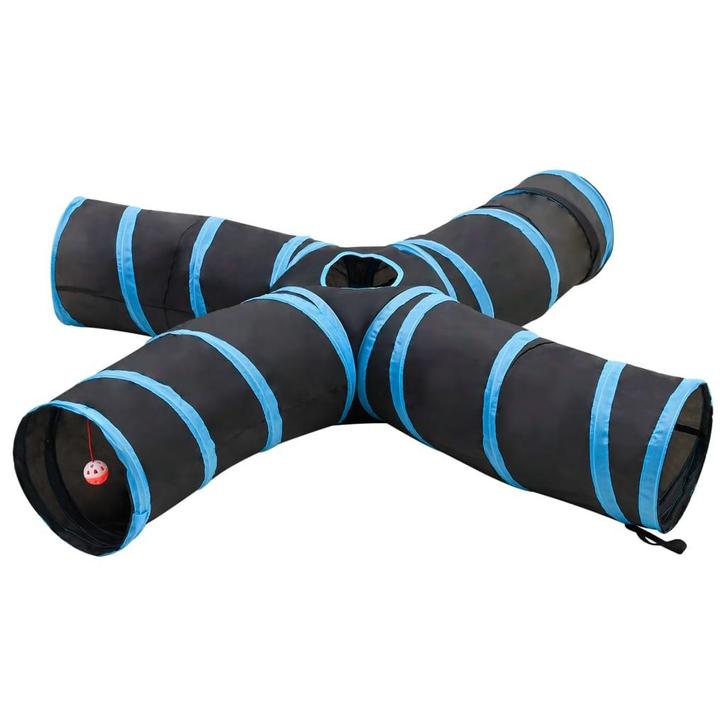 vidaXL Kattentunnel 4-voudig 25 cm polyester zwart en blauw, Kinderen en Baby's, Speelgoed | Buiten | Speeltoestellen, Nieuw, Verzenden