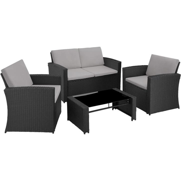 tectake Wicker lounge Lucca - zwart / grijs, Tuin en Terras, Tuinsets en Loungesets, Verzenden