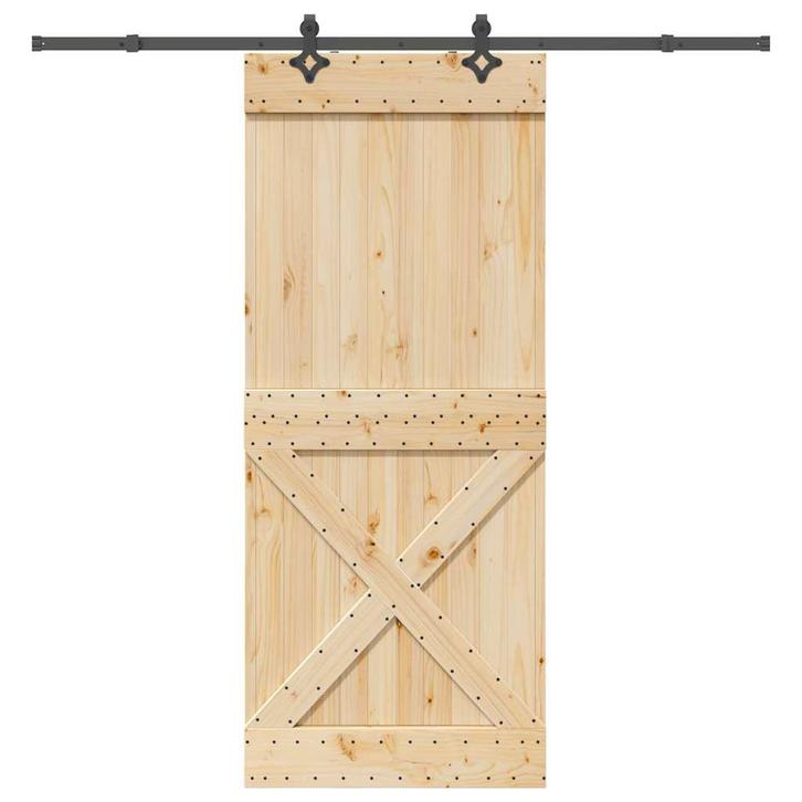 vidaXL Schuifdeur met beslag 95x210 cm massief grenenhout, Doe-het-zelf en Bouw, Deuren en Vliegenramen, Nieuw, Verzenden