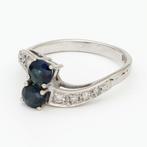 Ring - 14 karaat Witgoud Saffier - Diamant, Nieuw