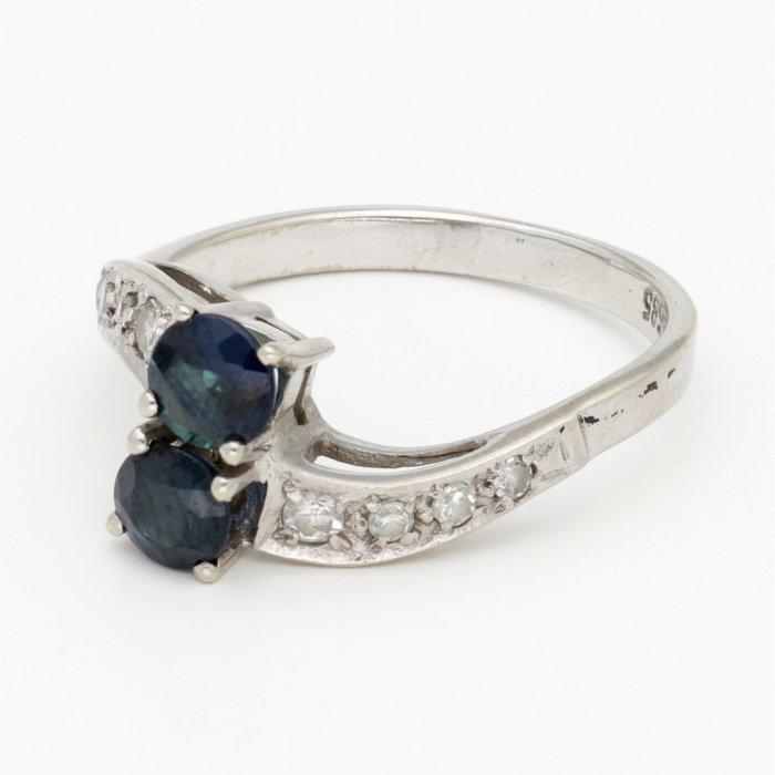 Ring - 14 karaat Witgoud Saffier - Diamant, Handtassen en Accessoires, Ringen