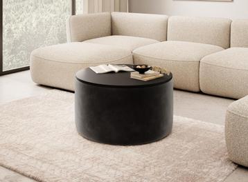Meubella salontafel Marcio rond zwart velvet poef met blad, Verzenden, Nieuw, 50 tot 100 cm, Minder dan 50 cm