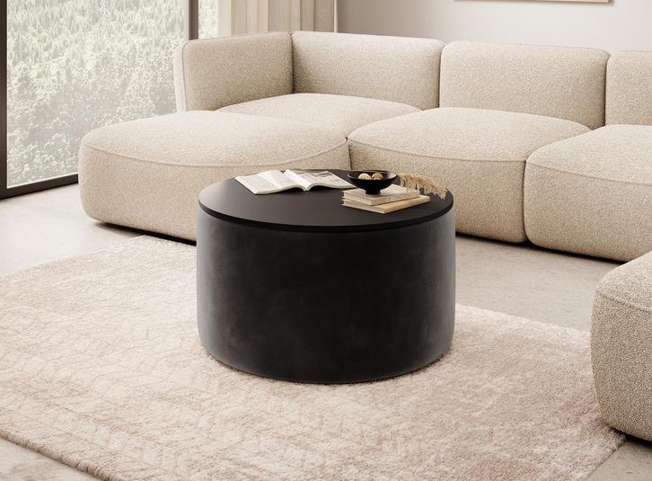 Meubella salontafel Marcio rond zwart velvet poef met blad, Huis en Inrichting, Tafels | Salontafels, Nieuw, 50 tot 100 cm, Minder dan 50 cm