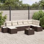 vidaXL Tuinbank Set met kussen met opslag 8 pcs Bruin Poly, Verzenden, Nieuw
